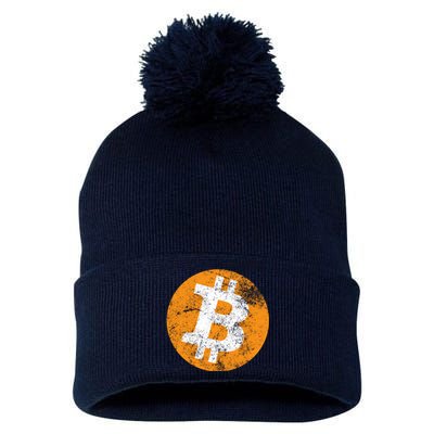 Vintage Distressed Bitcoin Logo Pom Pom 12in Knit Beanie