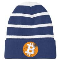 Vintage Distressed Bitcoin Logo Striped Beanie with Solid Band