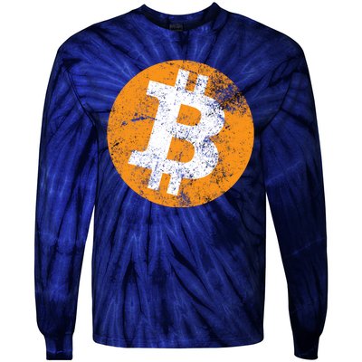 Vintage Distressed Bitcoin Logo Tie-Dye Long Sleeve Shirt