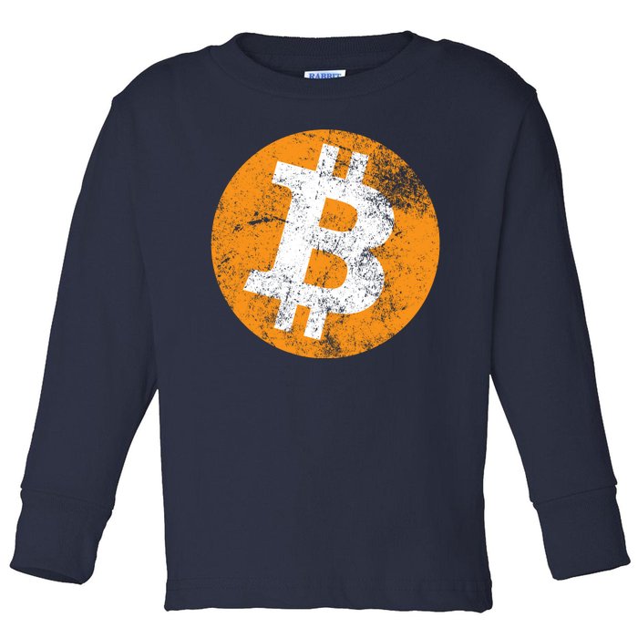 Vintage Distressed Bitcoin Logo Toddler Long Sleeve Shirt