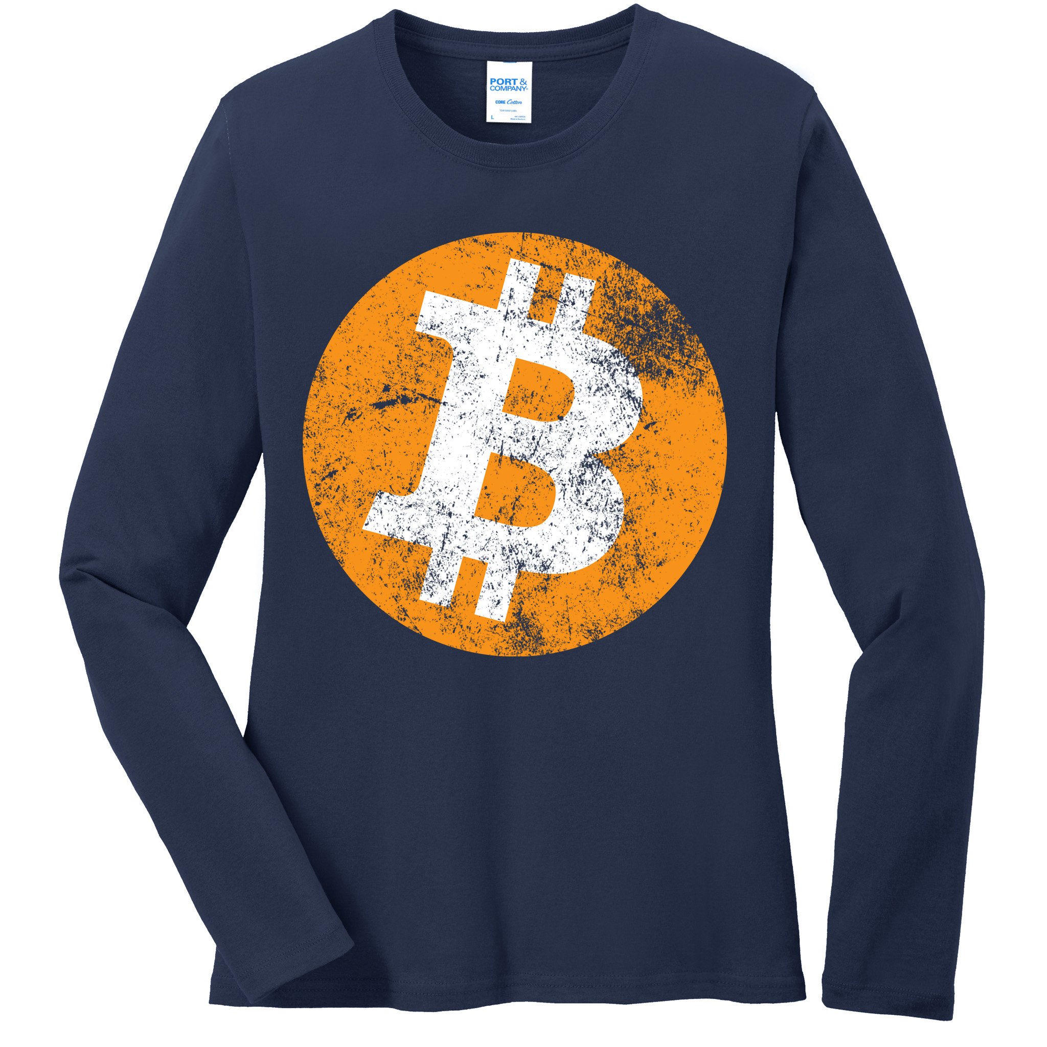 Vintage Distressed Bitcoin Logo Ladies Long Sleeve Shirt