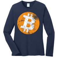 Vintage Distressed Bitcoin Logo Ladies Long Sleeve Shirt