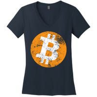 Vintage Distressed Bitcoin Logo Women's V-Neck T-Shirt