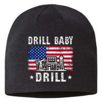 Vintage Drill Baby Drill American Flag Trump Funny Political Sustainable Beanie