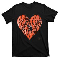 Vintage Detroit Baseball Heart with Tiger Stripes T-Shirt