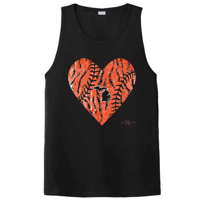 Vintage Detroit Baseball Heart with Tiger Stripes PosiCharge Competitor Tank