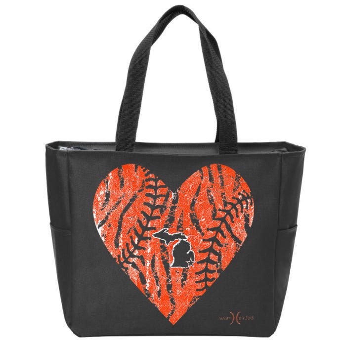 Vintage Detroit Baseball Heart with Tiger Stripes Zip Tote Bag