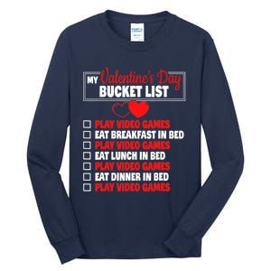 Valentines Day Bucket List Funny Video Games Gamer Boy Tall Long Sleeve T-Shirt