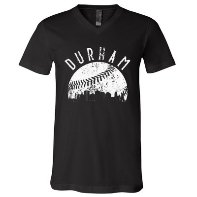 Vintage Durham Baseball Skyline Apparel V-Neck T-Shirt