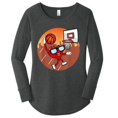 Valentines Day Basketball Heart Dunking Ball Women's Perfect Tri Tunic Long Sleeve Shirt