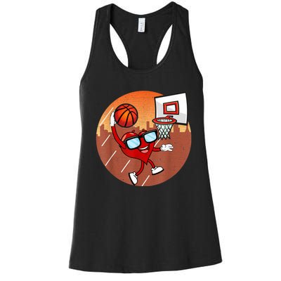 Valentines Day Basketball Heart Dunking Ball Women's Racerback Tank