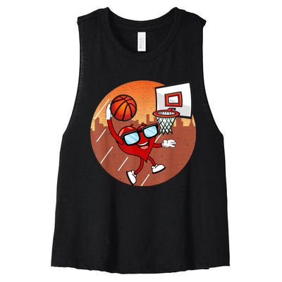 Valentines Day Basketball Heart Dunking Ball Women's Racerback Cropped Tank