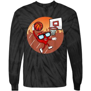 Valentines Day Basketball Heart Dunking Ball Tie-Dye Long Sleeve Shirt