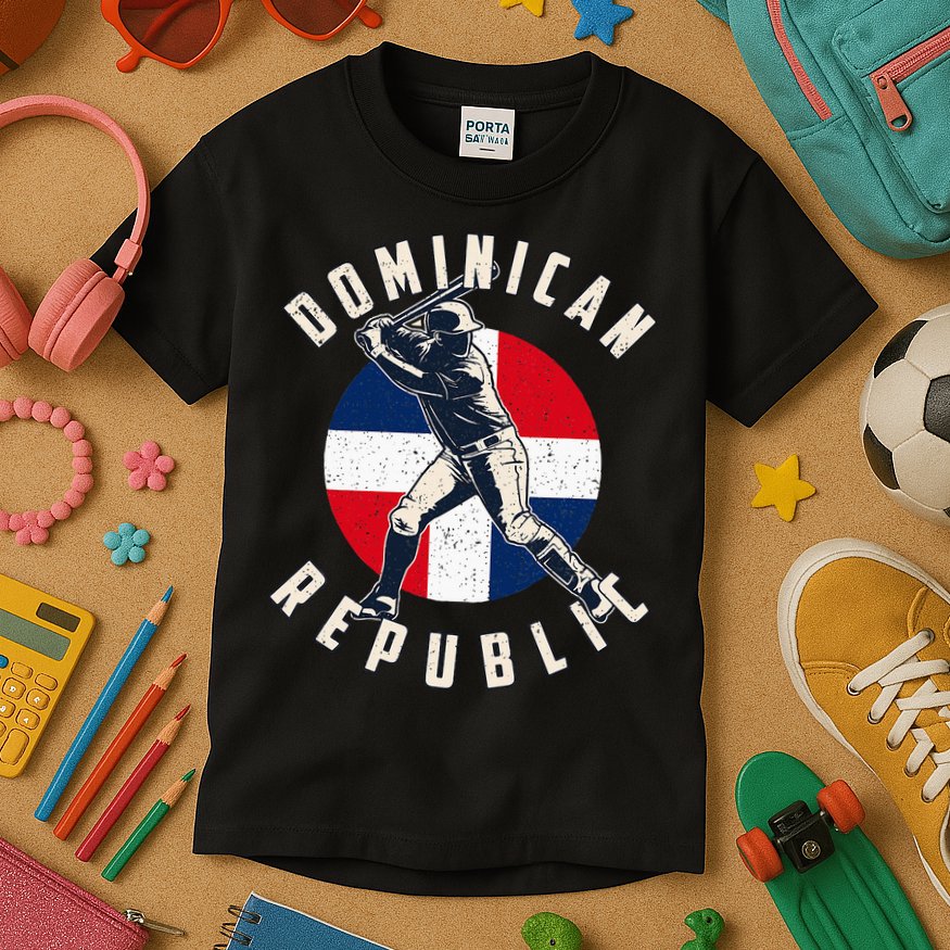 Vintage Dominican Baseball Batter Dominican Kids T-Shirt