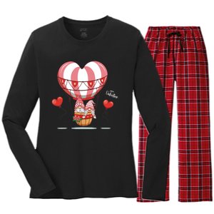 Valentines Day Balloon With Gnome Baby Boy Valentines Day Women's Long Sleeve Flannel Pajama Set 