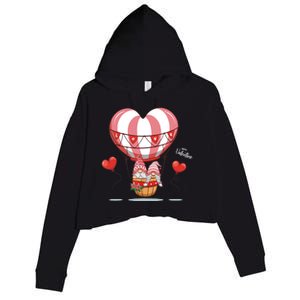 Valentines Day Balloon With Gnome Baby Boy Valentines Day Crop Fleece Hoodie