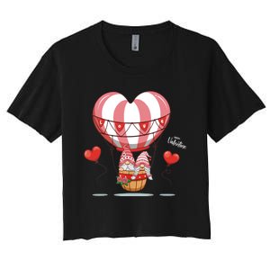 Valentines Day Balloon With Gnome Baby Boy Valentines Day Women's Crop Top Tee