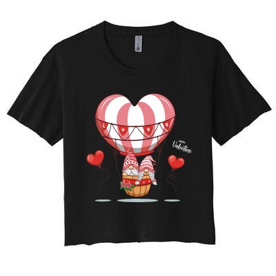 Valentines Day Balloon With Gnome Baby Boy Valentines Day Women's Crop Top Tee