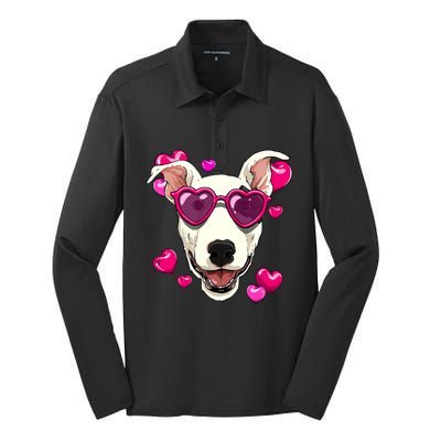 Valentines Day Bull Terrier Heart Couples Love Day Dog Lover Cool Gift Silk Touch Performance Long Sleeve Polo