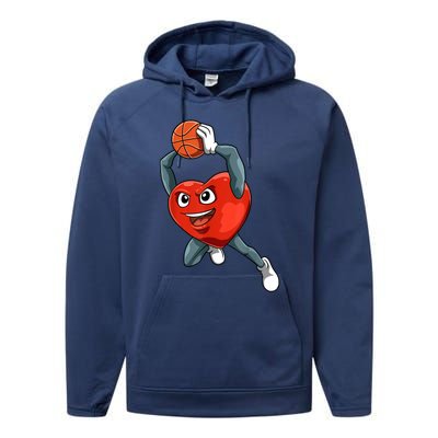 ValentineS Day Basketball Heart Basketball Valentines Performance Fleece Hoodie