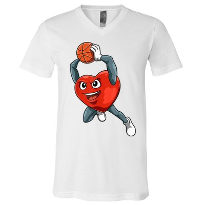 ValentineS Day Basketball Heart Basketball Valentines V-Neck T-Shirt