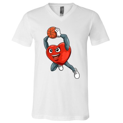 ValentineS Day Basketball Heart Basketball Valentines V-Neck T-Shirt