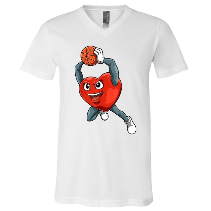 ValentineS Day Basketball Heart Basketball Valentines V-Neck T-Shirt