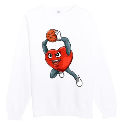 ValentineS Day Basketball Heart Basketball Valentines Premium Crewneck Sweatshirt