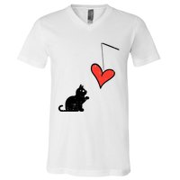 Valentines Day Black Cat Heart Toy Wo Girl Toddlers V-Neck T-Shirt