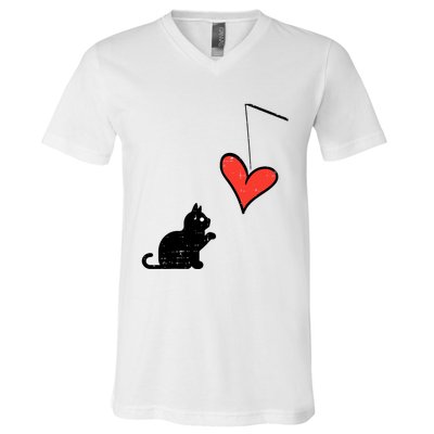 Valentines Day Black Cat Heart Toy Wo Girl Toddlers V-Neck T-Shirt