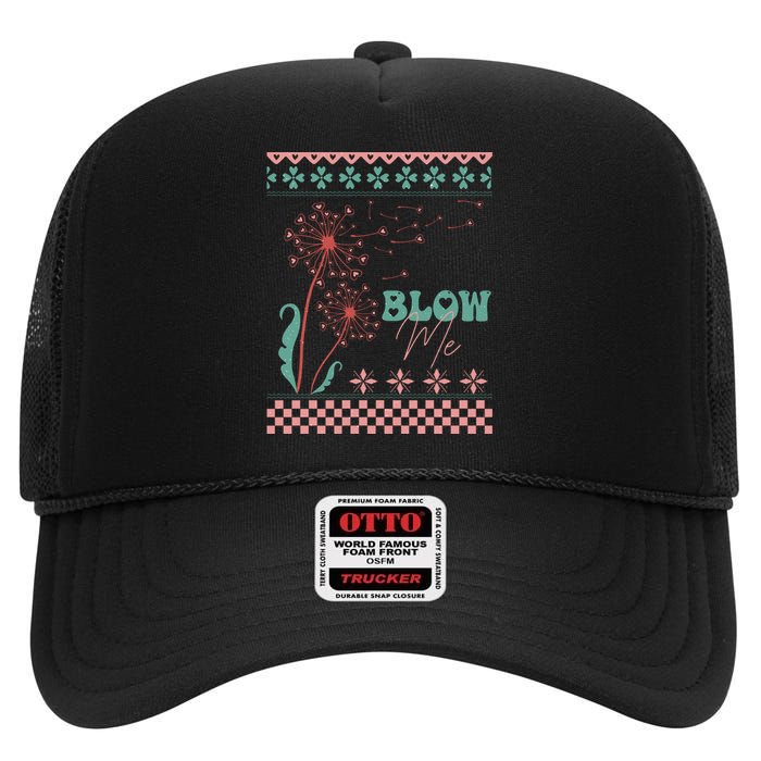 Valentine's Day Blow Me Ugly Sweater High Crown Mesh Back Trucker Hat