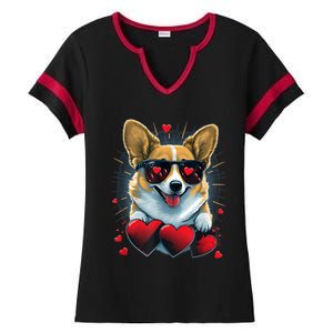 Valentines Day Corgi Heart Couples Love Corgi Dog Lovers Ladies Halftime Notch Neck Tee