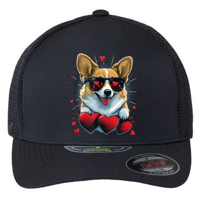 Valentines Day Corgi Heart Couples Love Corgi Dog Lovers Flexfit Unipanel Trucker Cap