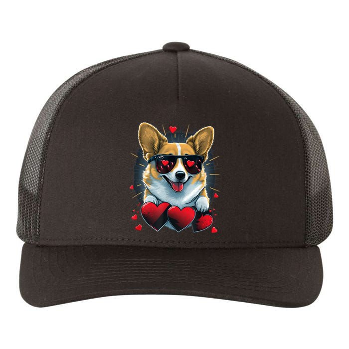 Valentines Day Corgi Heart Couples Love Corgi Dog Lovers Yupoong Adult 5-Panel Trucker Hat