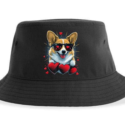 Valentines Day Corgi Heart Couples Love Corgi Dog Lovers Sustainable Bucket Hat