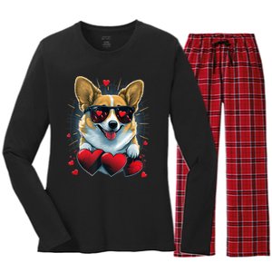 Valentines Day Corgi Heart Couples Love Corgi Dog Lovers Women's Long Sleeve Flannel Pajama Set 