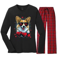 Valentines Day Corgi Heart Couples Love Corgi Dog Lovers Women's Long Sleeve Flannel Pajama Set 