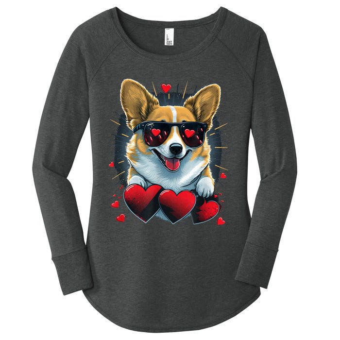 Valentines Day Corgi Heart Couples Love Corgi Dog Lovers Women's Perfect Tri Tunic Long Sleeve Shirt