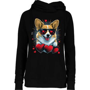 Valentines Day Corgi Heart Couples Love Corgi Dog Lovers Womens Funnel Neck Pullover Hood