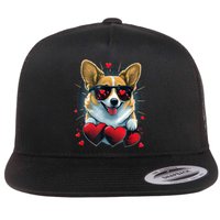 Valentines Day Corgi Heart Couples Love Corgi Dog Lovers Flat Bill Trucker Hat