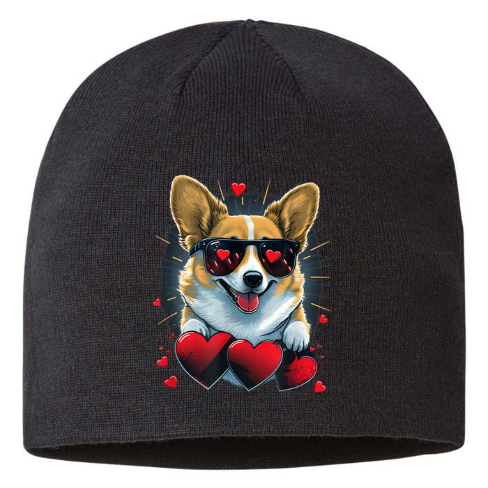 Valentines Day Corgi Heart Couples Love Corgi Dog Lovers Sustainable Beanie