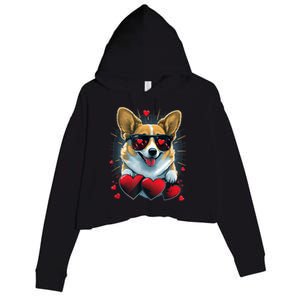 Valentines Day Corgi Heart Couples Love Corgi Dog Lovers Crop Fleece Hoodie