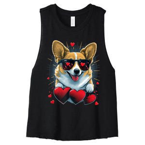 Valentines Day Corgi Heart Couples Love Corgi Dog Lovers Women's Racerback Cropped Tank