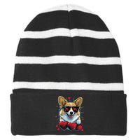 Valentines Day Corgi Heart Couples Love Corgi Dog Lovers Striped Beanie with Solid Band