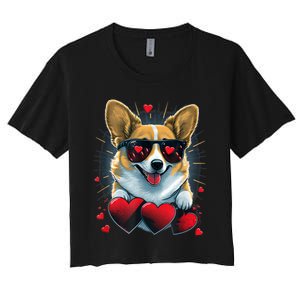 Valentines Day Corgi Heart Couples Love Corgi Dog Lovers Women's Crop Top Tee