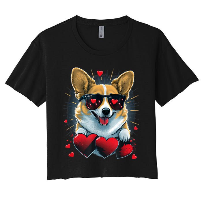 Valentines Day Corgi Heart Couples Love Corgi Dog Lovers Women's Crop Top Tee