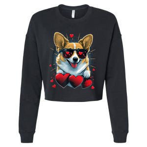 Valentines Day Corgi Heart Couples Love Corgi Dog Lovers Cropped Pullover Crew