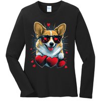 Valentines Day Corgi Heart Couples Love Corgi Dog Lovers Ladies Long Sleeve Shirt