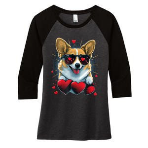 Valentines Day Corgi Heart Couples Love Corgi Dog Lovers Women's Tri-Blend 3/4-Sleeve Raglan Shirt