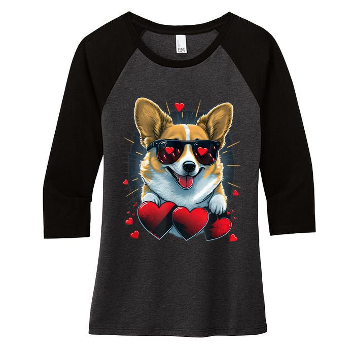 Valentines Day Corgi Heart Couples Love Corgi Dog Lovers Women's Tri-Blend 3/4-Sleeve Raglan Shirt